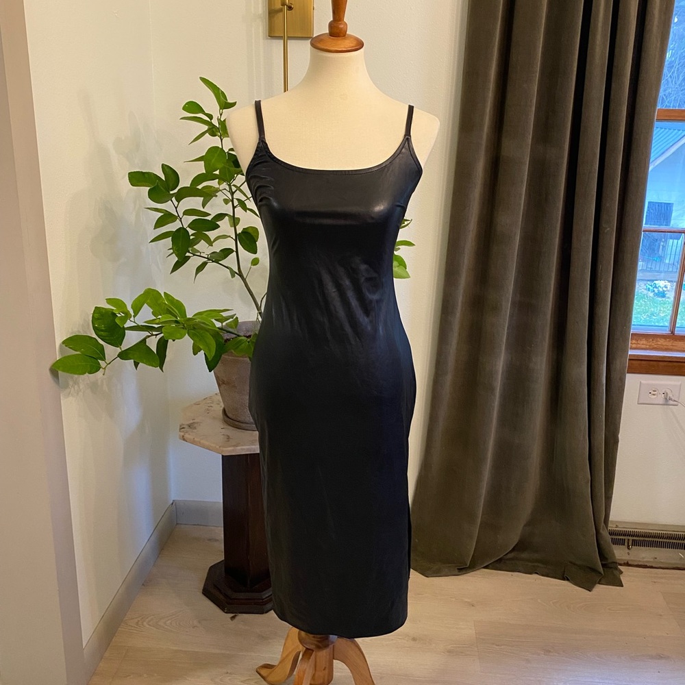 Faux Leather Sleek Black Midi Dress